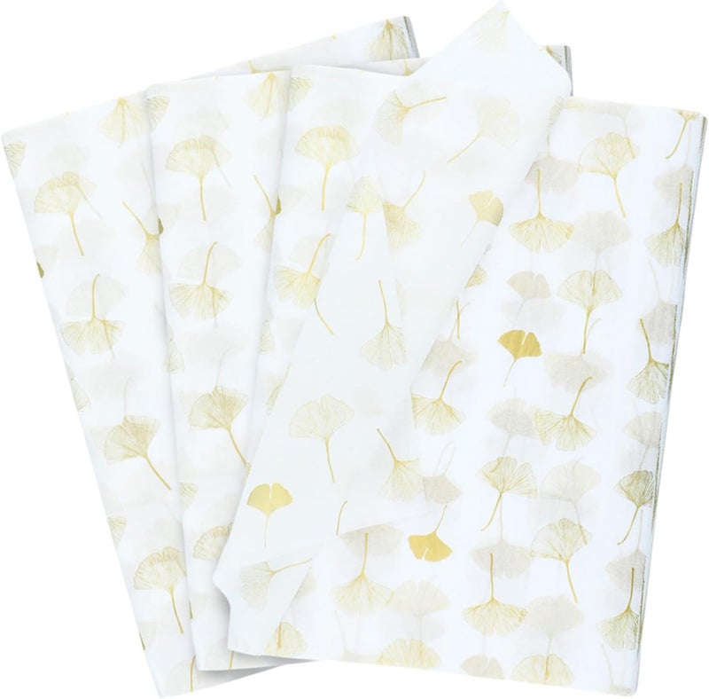 Ethanberg 120 Sheets Gift Wrapping Tissue Paper Bulk, Metallic Gold Ginkgo Leaves Tissue Paper for Gift Bags, Decorative Art Papers for DIY Crafts Wedding Birthday Holiday Party Decor, 20x14 Inches - Image 1